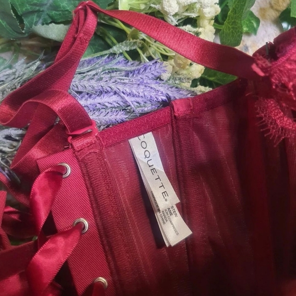 Coquette crimson satin lace detailed corset top - Picture 5 of 6